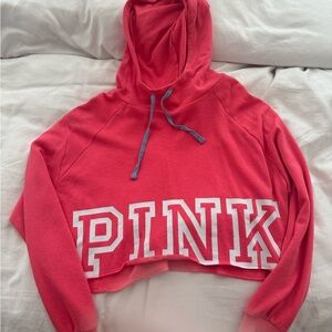 PINK Victoria's Secret Women's Hot Pink Cropped Hoodie Sweater